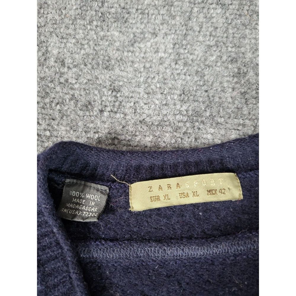 Zara Sport V Neck Sweater Men Sz XL Wool Blue Tight Knit Casual Workwear Office - Picture 6 of 8